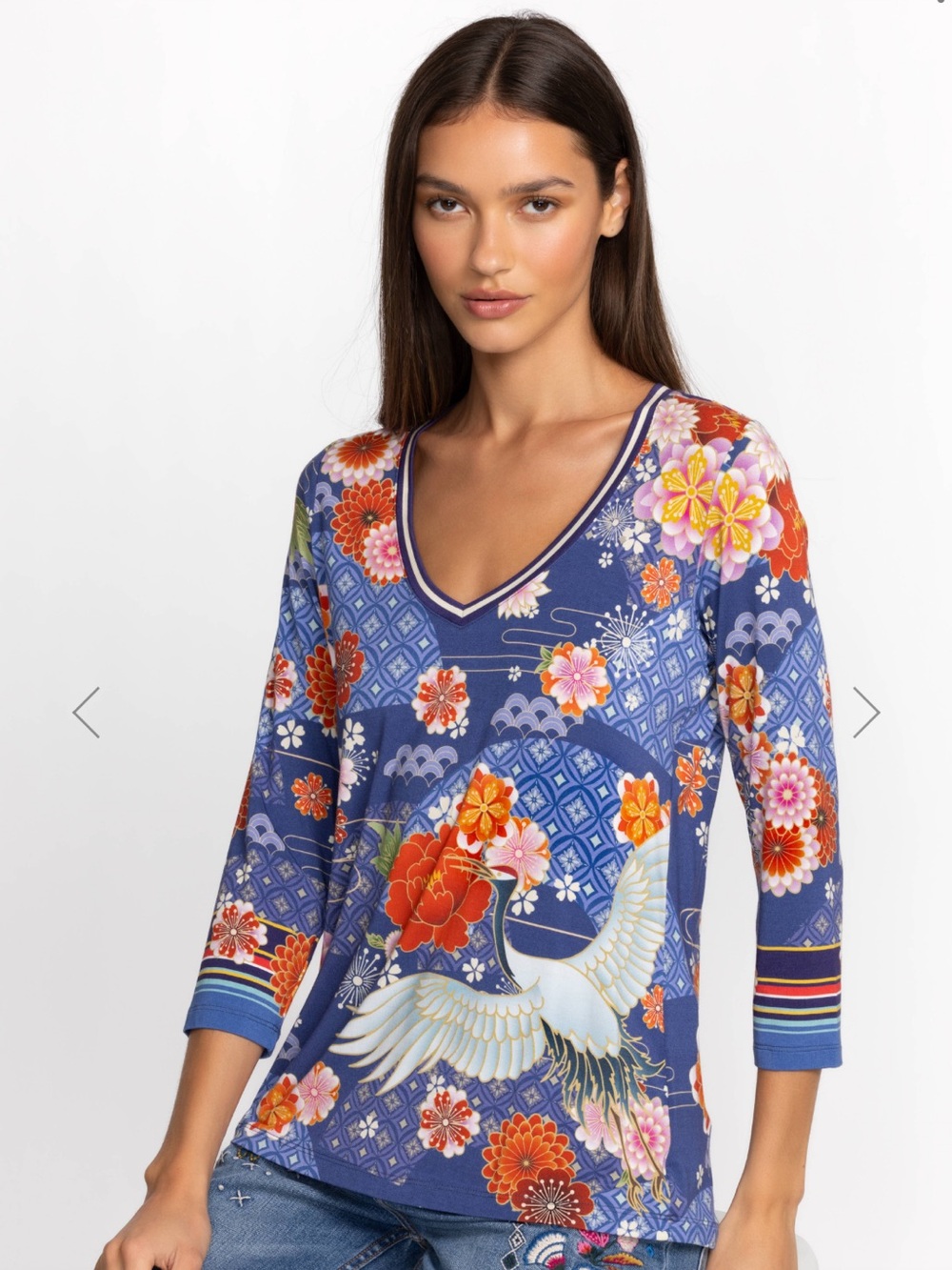 Johnny Was - Pajaro Favourite 3/4 Sleeve V-Neck Tee 1X
